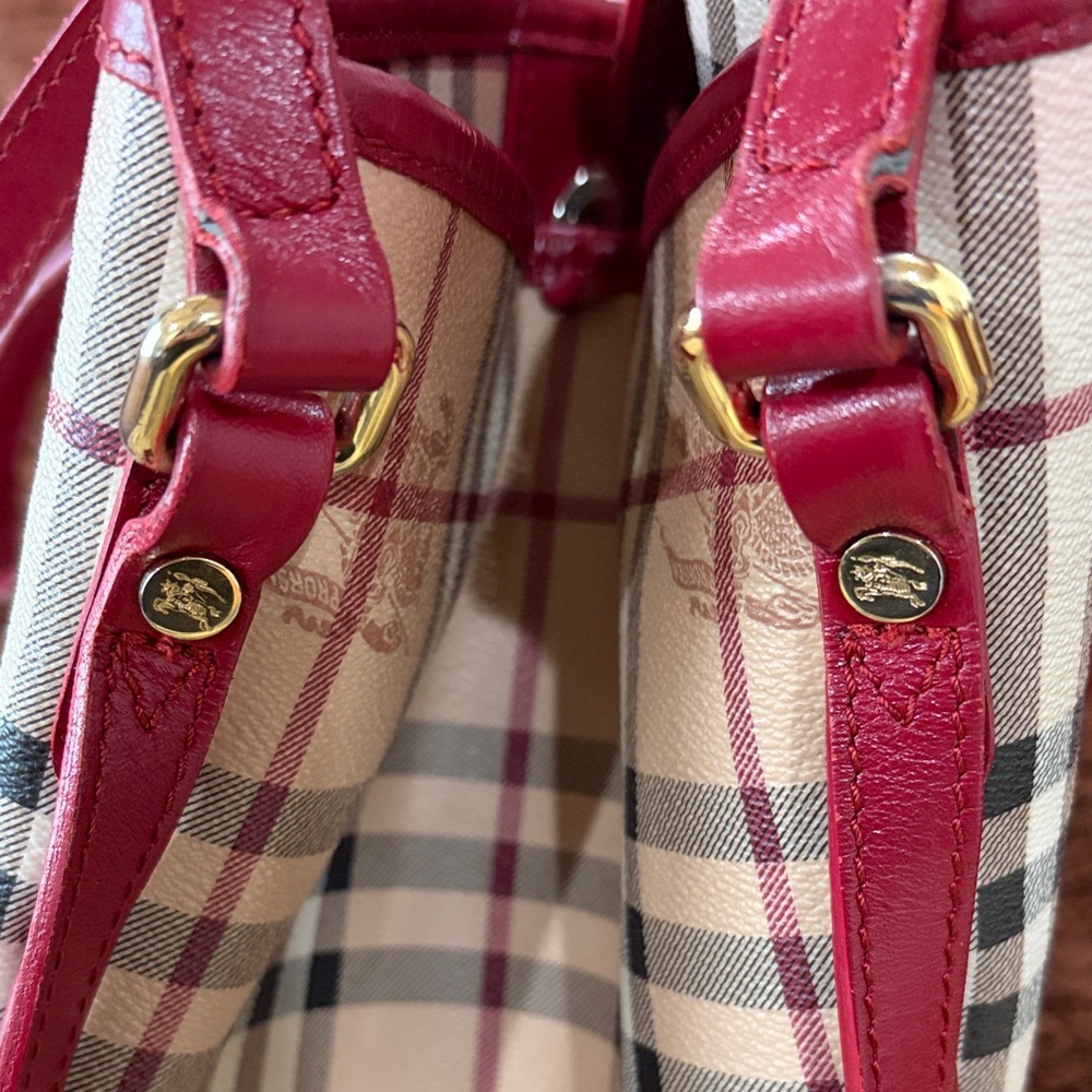 Burberry Red and Cream Plaid Shoulder Bag - Picture 13 of 13